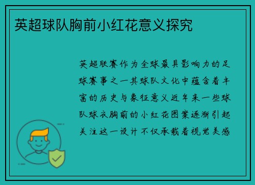 英超球队胸前小红花意义探究